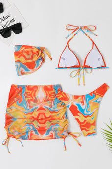 Orange Grimma Tryckt Bikini Set