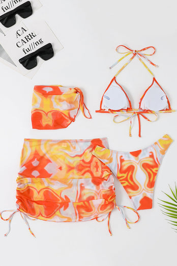 Orange Grimma Tryckt Bikini Set