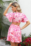 Fuchsia Blommig Skära ut Mini Boho Klänning