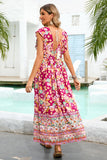Röd Blommig Boho Sommarklänning med Slits