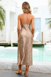 Brun Leopard Tryckt Boho Sommarklänning Med Slits