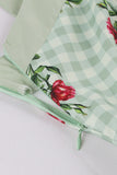 Grön Blommig Tryck Pläd Swing 1950-Tals Klänning