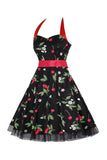 Hepburn Style Grimma Tyll Svart Tryckt 1950-Tals Klänning