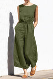 Damer ärmlös elastisk midja vida ben jumpsuit