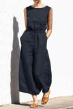 Damer ärmlös elastisk midja vida ben jumpsuit