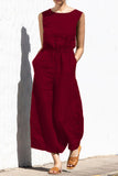Damer ärmlös elastisk midja vida ben jumpsuit