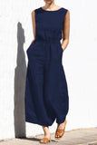 Damer ärmlös elastisk midja vida ben jumpsuit