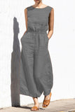 Damer ärmlös elastisk midja vida ben jumpsuit