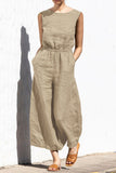 Damer ärmlös elastisk midja vida ben jumpsuit