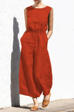 Damer ärmlös elastisk midja vida ben jumpsuit