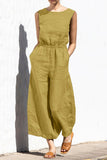 Damer ärmlös elastisk midja vida ben jumpsuit