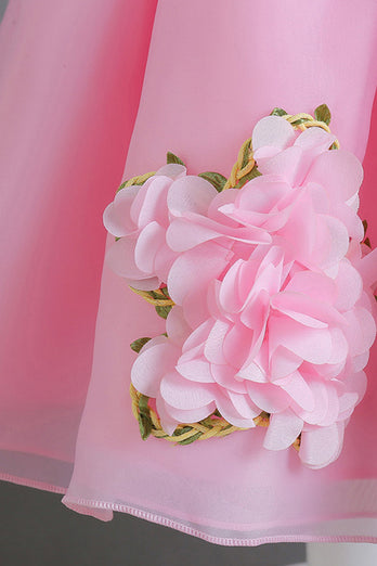 Rosa A-Linje Blomma Flicka Klanning med 3D-Blommor