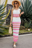 Ränder stickad bodycon 2-delad lång sommarklänning