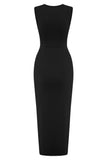 Ärmlös bodycon cutout lång sommarklänning med slits