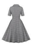 A-Linje Kortärmad Grå 1950-Tals Klänning med Fickor