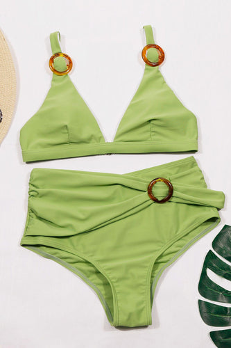 Grön Tvådelad Bikini Set med Hög Midja