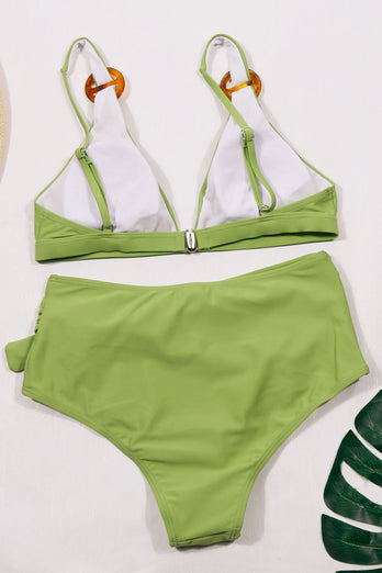 Grön Tvådelad Bikini Set med Hög Midja