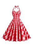 Rosa Grimma Plaid Vintage Klänning med Rosett