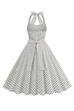 Grimma Röd Prickar 1950-Tals Klänning