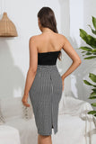 Axelbandslös Rutig Bodycon Cocktailklänning Med Slits