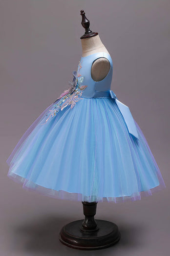 A Linje blå bowknot flickor klänningar med Applikationer