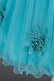 Blå A Linje Bowknot Flicka festklänning med 3D-blommor