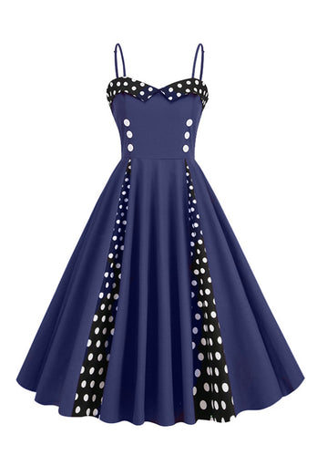 Ljusblå Prickar Spaghetti Remmar 1950-tals klänning