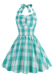 Grimma Plaid ärmlös rosa vintage flickklänningar