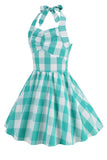 Grimma Plaid ärmlös rosa vintage flickklänningar