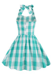 Grimma Plaid ärmlös rosa vintage flickklänningar