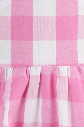 Grimma Plaid ärmlös rosa vintage flickklänningar