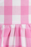 Grimma Plaid ärmlös rosa vintage flickklänningar