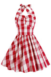 Grimma Plaid ärmlös rosa vintage flickklänningar