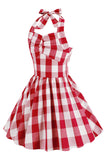 Grimma Plaid ärmlös rosa vintage flickklänningar