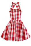 Grimma Plaid ärmlös rosa vintage flickklänningar