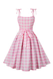 Rosa Plaid Pin Up Vintage 1950-talsklänning