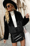 Svart Sjal Lapel Beskuren Kvinnor Faux Fur Coat