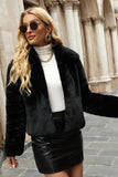 Svart Sjal Lapel Beskuren Kvinnor Faux Fur Coat
