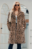 Brun hackad lapel leopard tryckt långa kvinnor fuskpäls