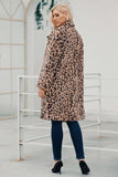 Brun hackad lapel leopard tryckt långa kvinnor fuskpäls