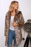 Brun leopard tryckt hackad lapel lång fuskpäls kvinnor kappa