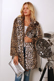 Brun leopard tryckt hackad lapel lång fuskpäls kvinnor kappa