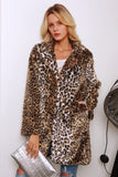 Brun leopard tryckt hackad lapel lång fuskpäls kvinnor kappa