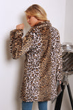 Brun leopard tryckt hackad lapel lång fuskpäls kvinnor kappa
