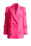 Fuchsia Double Breated Peak Lapel Women Blazer med blommor