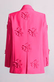 Fuchsia Double Breated Peak Lapel Women Blazer med blommor