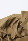 Khaki Notched Lapel Ruffled Long Trenchcoat