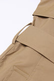 Khaki Notched Lapel Ruffled Long Trenchcoat
