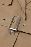 Khaki Notched Lapel Ruffled Long Trenchcoat