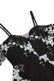 Off the Shoulder Blå 1950-talsklänning med broderi